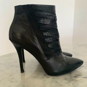 Brian Atwood Heeled Pointy Toe Leather Booties 7.5
